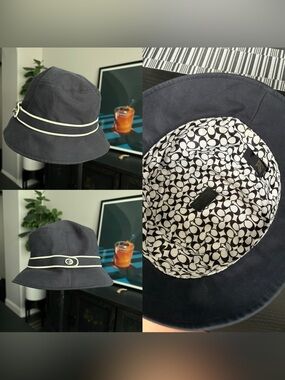 Vtg/Y2K Coach hat in navy blue with white leather trim